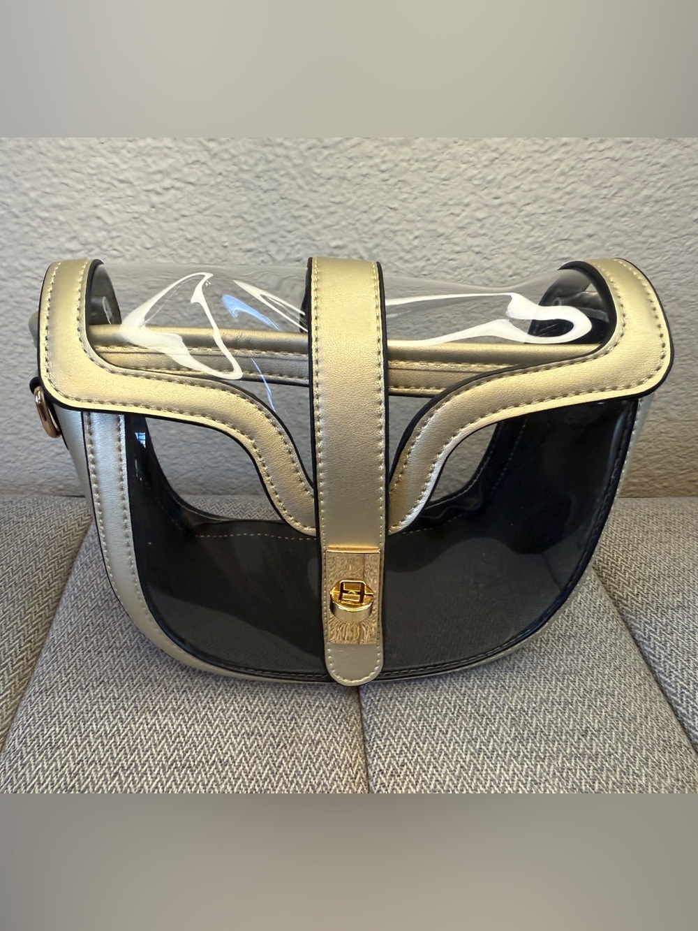 Clear Transparent Saddle Bag Purse, Gold w/ Chain Crossbody - Zenana Outfitters - Picture 15 of 16
